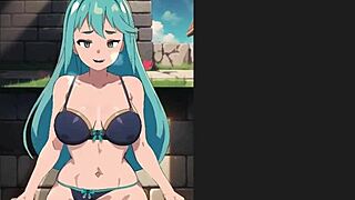 Ohh, my waifu Konosuba Aqua in standing sex creampie, young 18+ pov squirting h game.