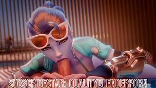 widow deepthroats big cock on beach and swallows cum