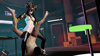 3d sexy asian robot in lingerie gets her wet pussy pounded hard by big interracial cock