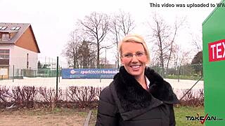 Busty cougar moans during hard fucking of her tight pussy