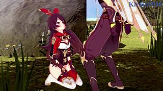 amber and fischl, amy and aether in raw intense sex - genshin impact hentai