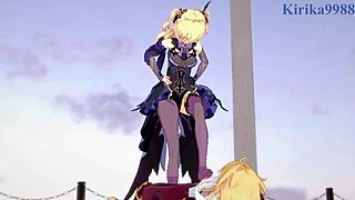 amber and fischl, amy and aether in raw intense sex - genshin impact hentai