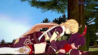 amber and fischl, amy and aether in raw intense sex - genshin impact hentai