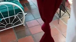 Chubby girl sits on erect cock