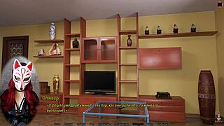 Perfect housewife in stockings and see-through attire playing game