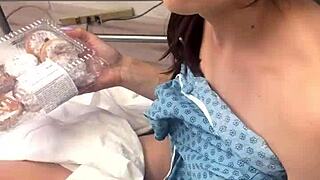 public sex hospital masturbation and handjob caught on the phone with big cumshot