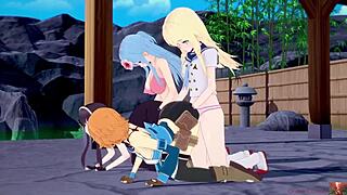 cosplay aqua fucks yor in foursome