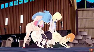 cosplay aqua fucks yor in foursome