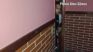 Almost caught by husband while fucking neighbor's big cock!