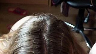 wet teen girlfriend looks in eyes sucking dick balls until cum in mouth