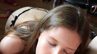 wet teen girlfriend looks in eyes sucking dick balls until cum in mouth