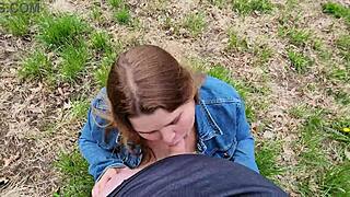 BBW student in short skirt SUCKED OFF her teacher in the park for a good grade, showing CUM on her cute face and BIG TITS