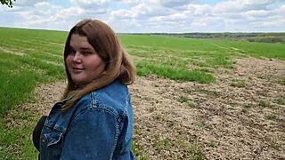 BBW student in short skirt SUCKED OFF her teacher in the park for a good grade, showing CUM on her cute face and BIG TITS