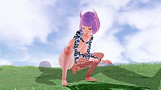 3D Hentai Indian Fantasy with Huge Big Ass Big Tits in Fishnet Getting Handjob to Orgasm