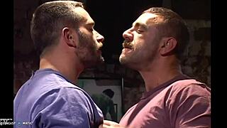 Gay Spit Kiss with Intense Mouth Action in Close-Up