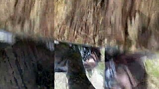 Beautiful Emo Girl With Blue Eyes Gets Intimate On Tree Stump Outdoors