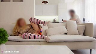 Casually masturbating near step daddy, then he licks my pussy