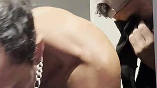 I took the stud to the gym bathroom, sucked him, made him suck me, tried to fuck his ass but he couldn't handle it.