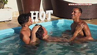 me and my partner fucking that naughty guy at the pool party 😈