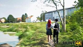 Hunt4K Little 18+ Redhead With Natural Tits Shows Skills In Public