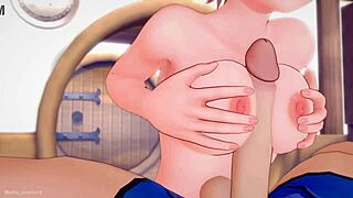 gwen in adult swimsuit ready for 3d cartoon fun with big toy