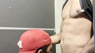 I took the stud to the gym bathroom, sucked him, made him suck me, tried to fuck his ass but he couldn't handle it.