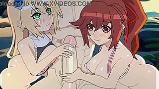 Beach episode unfolds with uncensored blazblue hentai action in public.