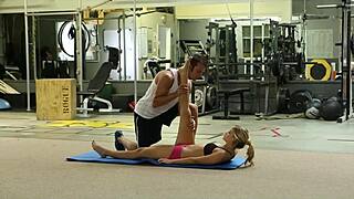 my tight squeeze worked his cock hard after workout. blonde with small tits got facial.