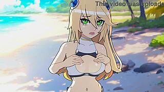 Beach episode unfolds with uncensored blazblue hentai action in public.