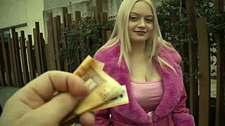 Damn, huge tits blonde banged by two guys, swallows loads! 💦