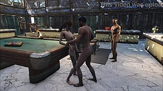 Fallout 4 pool table party with cute brunette in hentai style