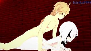 arlecchino and aether banging hard in genshin impact hentai!