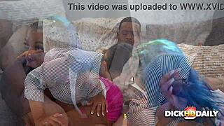 Two Latina sluts swapped in wild interracial action