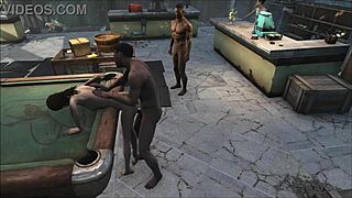 Fallout 4 pool table party with cute brunette in hentai style