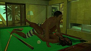 playing on the pool table