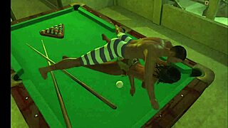playing on the pool table