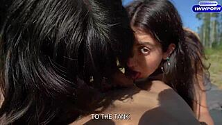 unforgettable twister strip game in forest with double blowjob challenge