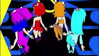 Pacman ghost girls dance in horny anime hentai phases