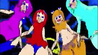 Pacman ghost girls dance in horny anime hentai phases