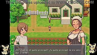 Hentai game, sucking cock in bathroom with countryside girl!