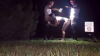 wife gets rough anal banged by two guys on street