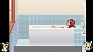 Permainan hentai, hisap kontol di bilik air dengan gadis kampung