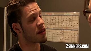 Stud student sways teacher into retro classroom threesome