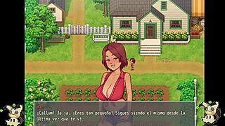 Hentai game, sucking cock in bathroom with countryside girl!