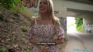 public agent babe with cute ass gets drilled outdoors in open space.