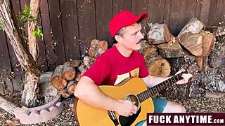 Three boys enjoy freeusing the hot chick on their hardcore camping trip.