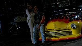 night fuck on the car hood with deepthroat and licking, ending in huge cumshot on blonde's natural tits