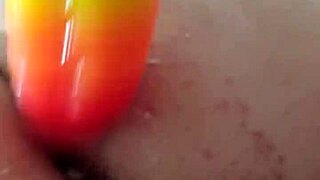 chubby brunette amateur uses rainbow dildo for anal gaping and creampie