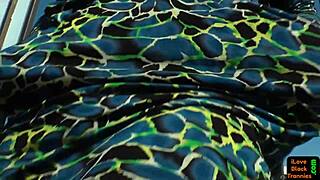 Gorgeous ebony tranny masturbates her pierced dick alone