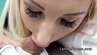 Pierced nose teen 18+ hitchhiker sucks and fucks POV in public!